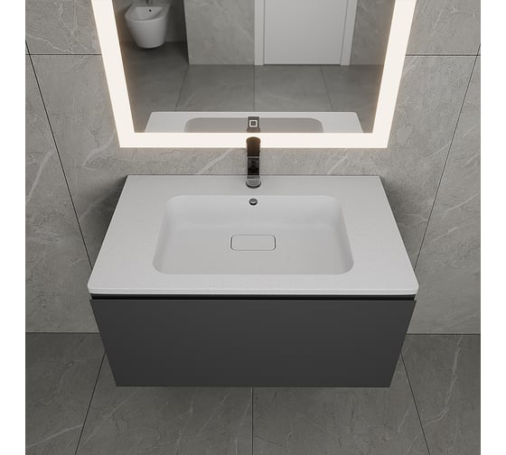 Раковина кварцевая для ванной Uperwood Lagoon Quartz_80 см, прямоугольная, белая матовая, жасмин 297000017
