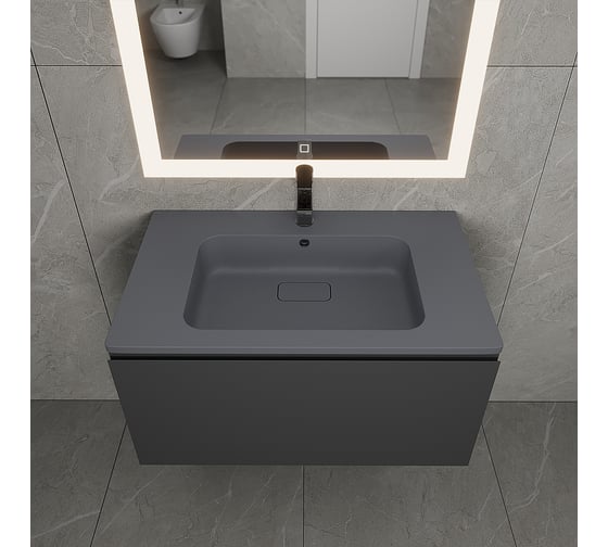 Раковина кварцевая для ванной Uperwood Lagoon Quartz_80 см, прямоугольная, серая матовая, серый шелк 297000018