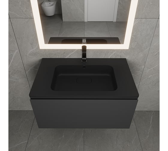 Раковина кварцевая для ванной Uperwood Lagoon Quartz_80 см, прямоугольная, черная матовая, уголь 297000016