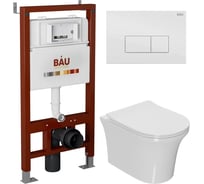 Инсталляция Bauedge BAU PRO для подвесного унитаза, клавиша смыва BAU Hotel для инсталляциии, белый глянец Q111300-Q00006