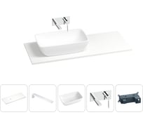 Раковина-столешница с чашей слева Wellsee La.chance в наборе 5 в 1: раковина из камня со столешницей 120 см, кронштейны для подвесного монтажа, смеситель (хром) 202004060