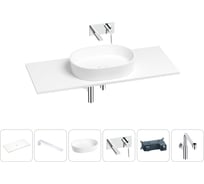 Раковина-столешница Wellsee Le.premier в наборе 6 в 1: каменная раковина со столешницей 100 см, кронштейны для подвесного монтажа, смеситель, сифон (цвет набора хром) 202004270