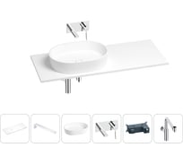 Раковина-столешница с чашей слева Wellsee Le.premier в наборе 6 в 1: раковина, столешница 130 см, кронштейны, смеситель, сифон (цвет набора хром) 202004310