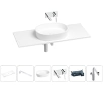 Раковина-столешница Wellsee Le.premier в наборе 6 в 1: каменная раковина со столешницей 120 см, кронштейны для подвесного монтажа, смеситель, сифон (цвет набора хром) 202004295