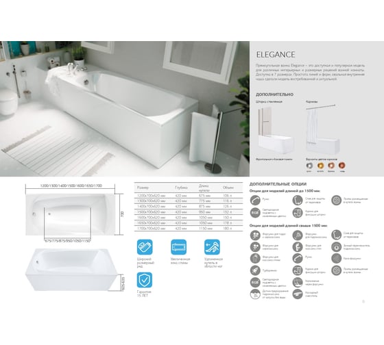 Акриловая ванна 1Marka ELEGANCE 165x70 мм прямоугольная белая 01эл16570