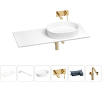 Раковина-столешница с чашей справа Wellsee Le.premier в наборе 6 в 1: раковина, столешница 100 см, кронштейны, смеситель, сифон (цвет набора золото) 202004282