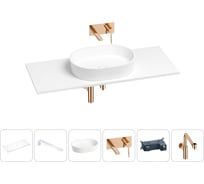 Раковина-столешница Wellsee Le.premier в наборе 6 в 1: каменная раковина со столешницей 120 см, кронштейны для подвесного монтажа, смеситель, сифон (цвет набора розовое золото) 202004298