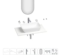 Раковина-столешница Wellsee La.chance в наборе 11 в 1: каменная раковина со столешницей 90 см, кронштейны, смеситель, сифон, вентили, аксессуары, зеркало (цвет набора хром) 202003563