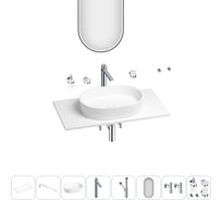 Раковина-столешница Wellsee Le.premier в наборе 11 в 1: каменная раковина со столешницей 90 см, кронштейны, смеситель, сифон, вентили, аксессуары, зеркало (цвет набора хром) 202003418