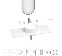 Раковина-столешница Wellsee Le.charme в наборе 11 в 1: каменная раковина со столешницей 100 см, кронштейны, смеситель, сифон, вентили, аксессуары, зеркало (цвет набора хром) 202003723