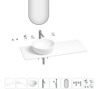 Раковина-столешница с чашей слева Wellsee La.lune в наборе 11 в 1: раковина, столешница 100 см, кронштейны, смеситель, сифон, вентили, аксессуары, зеркало (цвет набора хром) 202003643