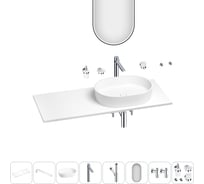 Раковина-столешница с чашей справа Wellsee Le.premier в наборе 11 в 1: раковина, столешница 110 см, кронштейны, смеситель, сифон, вентили, аксессуары, зеркало (цвет набора хром) 202003443