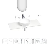 Раковина-столешница Wellsee La.lune в наборе 11 в 1: каменная раковина со столешницей 120 см, кронштейны, смеситель, сифон, вентили, аксессуары, зеркало (цвет набора хром) 202003663