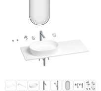 Раковина-столешница с чашей слева Wellsee Le.premier в наборе 11 в 1: раковина, столешница 110 см, кронштейны, смеситель, сифон, вентили, аксессуары, зеркало (цвет набора хром) 202003438