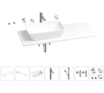 Раковина-столешница с чашей слева Wellsee La.chance в наборе 10 в 1: раковина, столешница 120 см, кронштейны, смеситель, сифон, вентили, аксессуары (цвет набора хром) 202003213