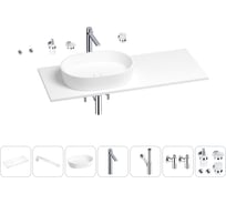 Раковина-столешница с чашей слева Wellsee Le.premier в наборе 10 в 1: раковина, столешница 130 см, кронштейны, смеситель, сифон, вентили, аксессуары (цвет набора хром) 202003078