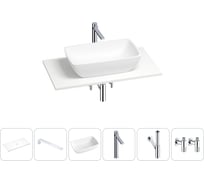 Раковина-столешница Wellsee La.chance в наборе 6 в 1: каменная раковина со столешницей 80 см, кронштейны для подвесного монтажа, смеситель, сифон, вентили (цвет набора хром) 202002788