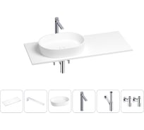Раковина-столешница с чашей слева Wellsee Le.premier в наборе 6 в 1: раковина, столешница 110 см, кронштейны, смеситель, сифон, вентили (цвет набора хром) 202002668