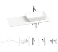 Раковина-столешница с чашей справа Wellsee La.chance в наборе 6 в 1: раковина, столешница 110 см, кронштейны, смеситель, сифон, вентили (цвет набора хром) 202002818