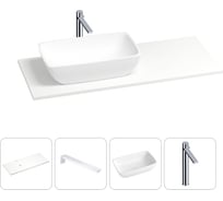 Раковина-столешница с чашей слева Wellsee La.chance в наборе 4 в 1: раковина из камня со столешницей 110 см, кронштейны для подвесного монтажа, смеситель (хром) 202002043