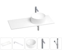 Раковина-столешница с чашей справа Wellsee Le.charme в наборе 5 в 1: раковина из камня со столешницей 120 см, кронштейны для подвесного монтажа, смеситель и сифон (хром) 202002603