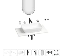 Раковина-столешница Wellsee La.chance в наборе 11 в 1: каменная раковина со столешницей 80 см, кронштейны, смеситель, сифон, вентили, аксессуары, зеркало (цвет набора матовый черный) 202003559