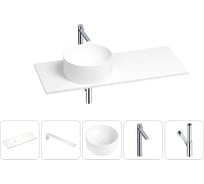 Раковина-столешница с чашей слева Wellsee Le.charme в наборе 5 в 1: раковина из камня со столешницей 130 см, кронштейны для подвесного монтажа, смеситель и сифон (хром) 202002613