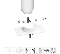 Раковина-столешница Wellsee Le.charme в наборе 11 в 1: каменная раковина со столешницей 90 см, кронштейны, смеситель, сифон, вентили, аксессуары, зеркало (цвет набора матовый черный) 202003719