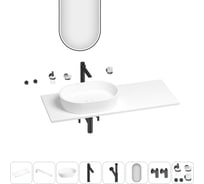 Раковина-столешница с чашей слева Wellsee Le.premier в наборе 11 в 1: раковина, столешница 100 см, кронштейны, смеситель, сифон, вентили, аксессуары, зеркало (цвет набора матовый черный) 202003429