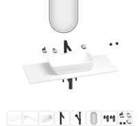 Раковина-столешница Wellsee La.chance в наборе 11 в 1: каменная раковина со столешницей 100 см, кронштейны, смеситель, сифон, вентили, аксессуары, зеркало (цвет набора матовый черный) 202003569