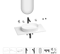 Раковина-столешница Wellsee Le.premier в наборе 11 в 1: каменная раковина со столешницей 90 см, кронштейны, смеситель, сифон, вентили, аксессуары, зеркало (цвет набора матовый черный) 202003419