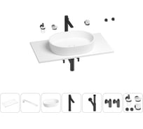 Раковина-столешница Wellsee Le.premier в наборе 10 в 1: каменная раковина со столешницей 90 см, кронштейны, смеситель, сифон, вентили, аксессуары (цвет набора матовый черный) 202003034