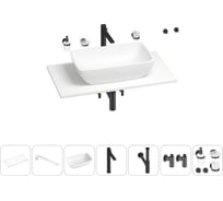 Раковина-столешница Wellsee La.chance в наборе 10 в 1: каменная раковина со столешницей 90 см, кронштейны, смеситель, сифон, вентили, аксессуары (цвет набора матовый черный) 202003179