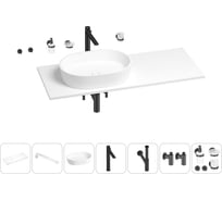 Раковина-столешница с чашей слева Wellsee Le.premier в наборе 10 в 1: раковина, столешница 110 см, кронштейны, смеситель, сифон, вентили, аксессуары (цвет набора матовый черный) 202003054