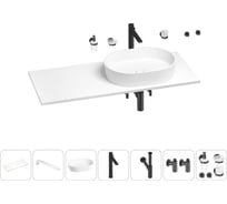 Раковина-столешница с чашей справа Wellsee Le.premier в наборе 10 в 1: раковина, столешница 120 см, кронштейны, смеситель, сифон, вентили, аксессуары (цвет набора матовый черный) 202003074