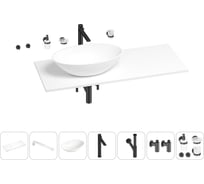 Раковина-столешница с чашей слева Wellsee Le.huit.mars в наборе 10 в 1: раковина, столешница 120 см, кронштейны, смеситель, сифон, вентили, аксессуары (цвет набора матовый черный) 202003144