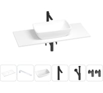 Раковина-столешница Wellsee La.chance в наборе 6 в 1: каменная раковина со столешницей 100 см, кронштейны для подвесного монтажа, смеситель, сифон, вентили (цвет набора матовый черный) 202002799