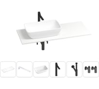 Раковина-столешница с чашей слева Wellsee La.chance в наборе 6 в 1: раковина, столешница 130 см, кронштейны, смеситель, сифон, вентили (цвет набора матовый черный) 202002839