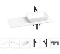 Раковина-столешница с чашей справа Wellsee La.chance в наборе 6 в 1: раковина, столешница 130 см, кронштейны, смеситель, сифон, вентили (цвет набора матовый черный) 202002844