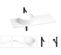 Раковина-столешница с чашей слева Wellsee Le.charme в наборе 5 в 1: раковина из камня со столешницей 100 см, кронштейны для подвесного монтажа, смеситель и сифон (матовый черный) 202002574