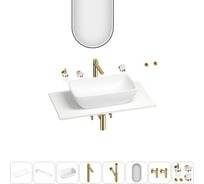 Раковина-столешница Wellsee La.chance в наборе 11 в 1: каменная раковина со столешницей 80 см, кронштейны, смеситель, сифон, вентили, аксессуары, зеркало (цвет набора золото) 202003560