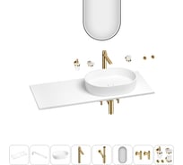 Раковина-столешница с чашей справа Wellsee Le.premier в наборе 11 в 1: раковина, столешница 100 см, кронштейны, смеситель, сифон, вентили, аксессуары, зеркало (цвет набора золото) 202003435