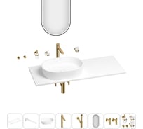 Раковина-столешница с чашей слева Wellsee Le.premier в наборе 11 в 1: раковина, столешница 130 см, кронштейны, смеситель, сифон, вентили, аксессуары, зеркало (цвет набора золото) 202003465