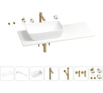 Раковина-столешница с чашей слева Wellsee La.chance в наборе 10 в 1: раковина, столешница 100 см, кронштейны, смеситель, сифон, вентили, аксессуары (цвет набора золото) 202003190