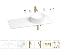 Раковина-столешница с чашей справа Wellsee Le.charme в наборе 10 в 1: раковина, столешница 120 см, кронштейны, смеситель, сифон, вентили, аксессуары (цвет набора золото) 202003375