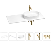 Раковина-столешница с чашей справа Wellsee Le.premier в наборе 6 в 1: раковина, столешница 110 см, кронштейны, смеситель, сифон, вентили (цвет набора золото) 202002675