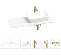 Раковина-столешница с чашей справа Wellsee La.chance в наборе 6 в 1: раковина, столешница 100 см, кронштейны, смеситель, сифон, вентили (цвет набора золото) 202002810