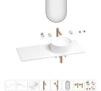 Раковина-столешница с чашей справа Wellsee Le.charme в наборе 11 в 1: раковина, столешница 120 см, кронштейны, смеситель, сифон, вентили, аксессуары, зеркало (цвет набора розовое золото) 202003761