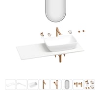 Раковина-столешница с чашей справа Wellsee La.chance в наборе 11 в 1: раковина, столешница 120 см, кронштейны, смеситель, сифон, вентили, аксессуары, зеркало (цвет набора розовое золото) 202003606