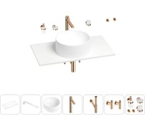 Раковина-столешница Wellsee Le.charme в наборе 10 в 1: каменная раковина со столешницей 90 см, кронштейны, смеситель, сифон, вентили, аксессуары (цвет набора розовое золото) 202003336